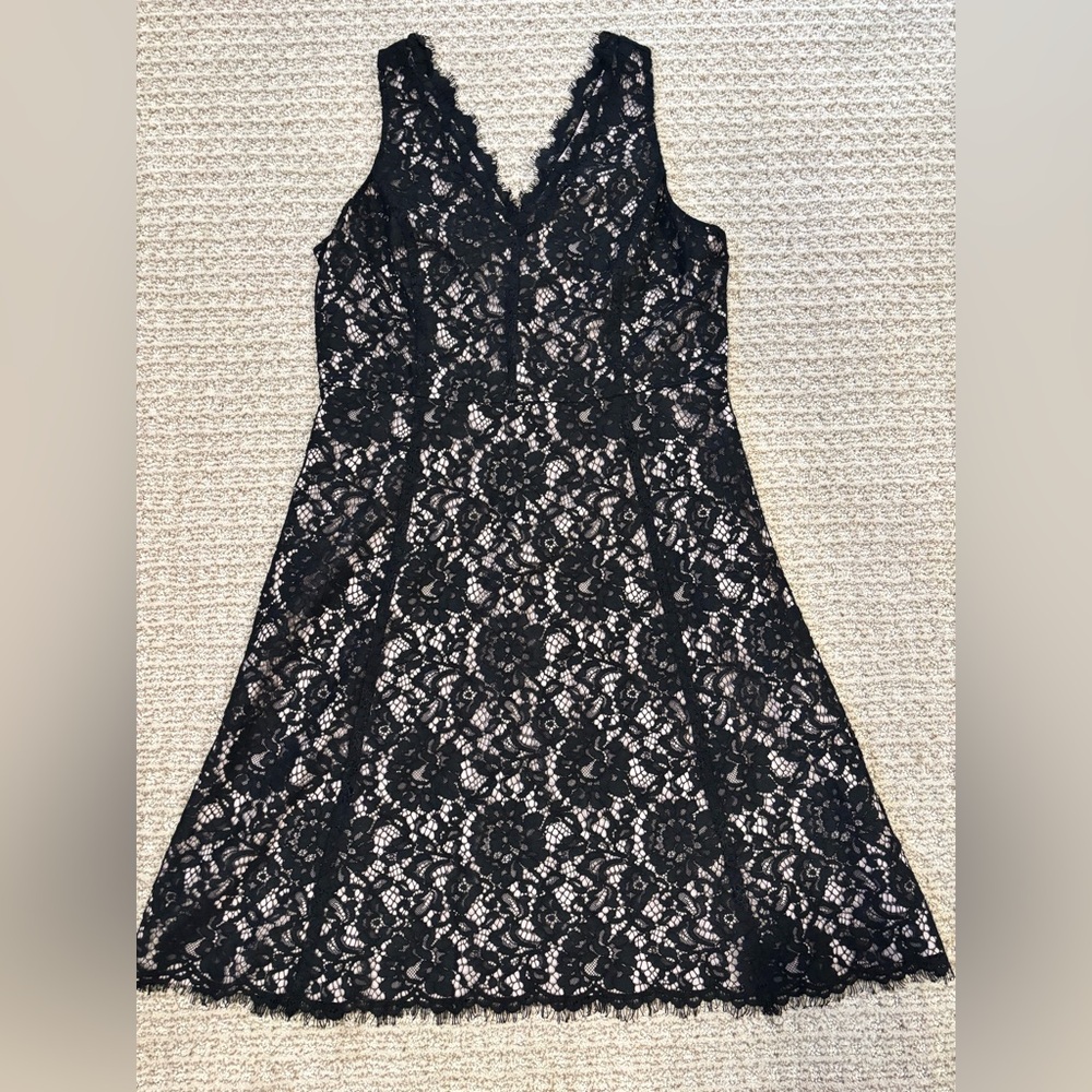NWT LOFT Black Lace V-Neck Midi Dress
